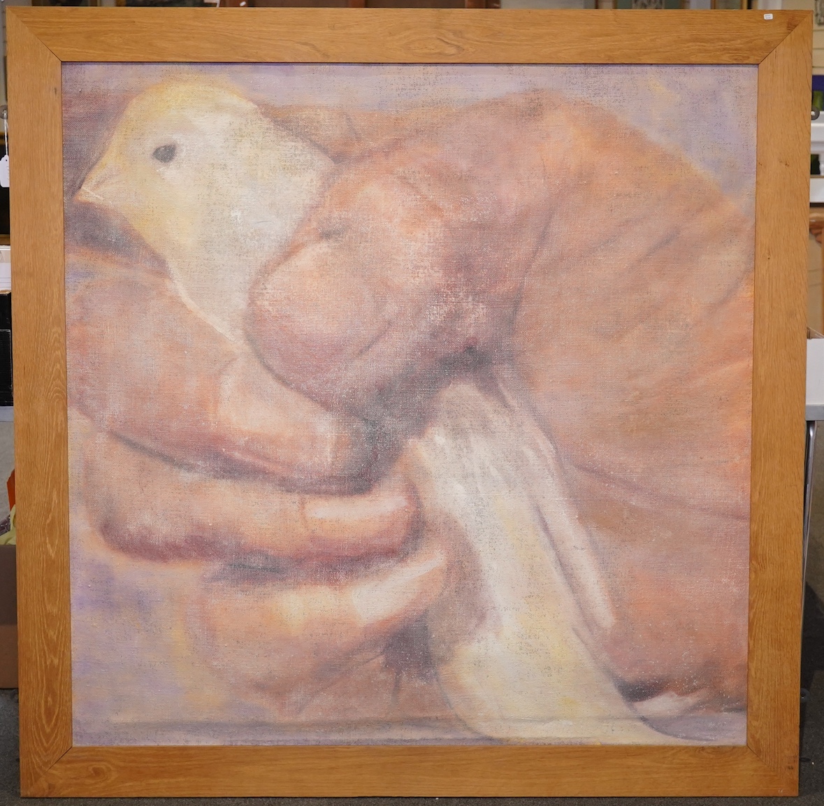 Ann Bannerman (Contemporary), oil on canvas, Bird in the Hand, signed on the back of the canvas, 120 x 122cm. Condition - fair